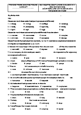 Đề kiểm tra chất lượng giữa học kì 1 môn Tiếng Anh Lớp 10 - Năm học 2015-2016 - Trường THPT Long Mỹ